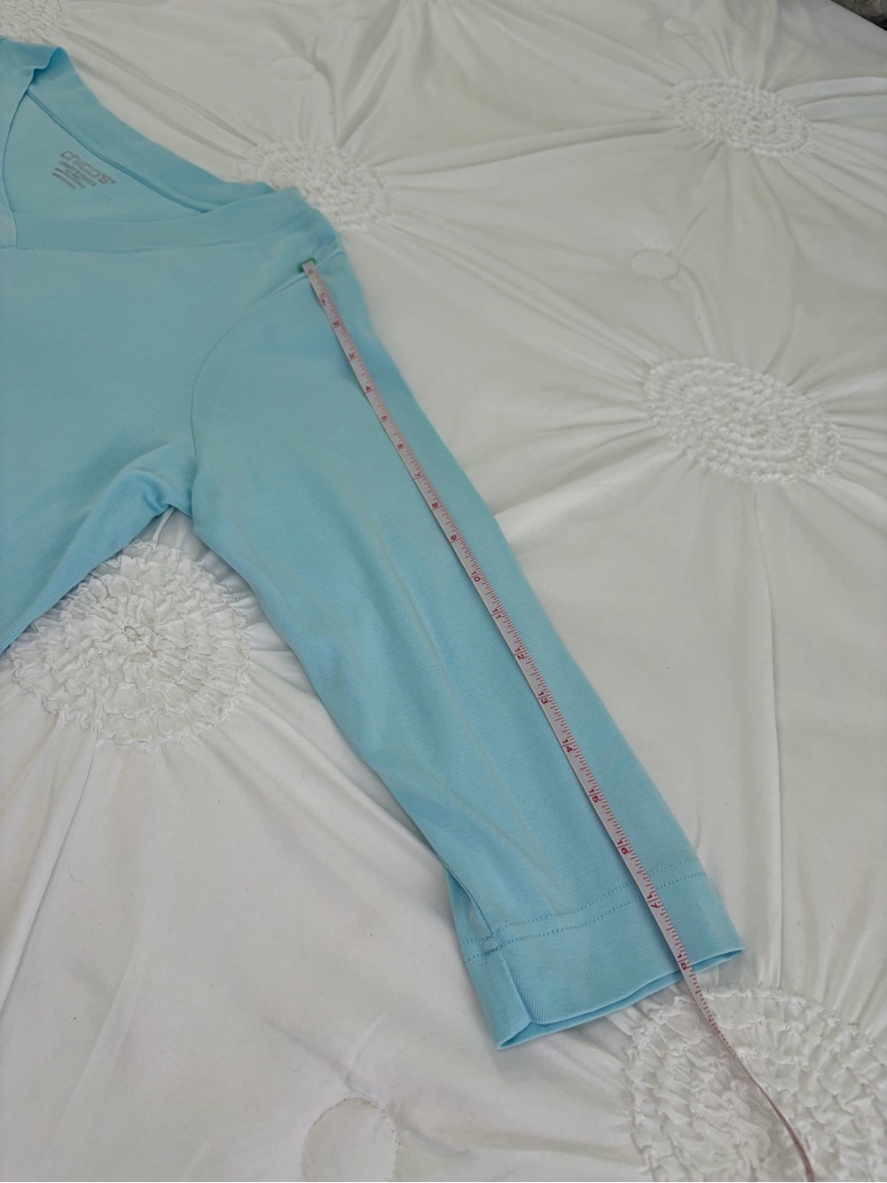 Chico's Pastel Blue 100% Pima Cotton V-Neck Top Size Large - Picture 11 of 13